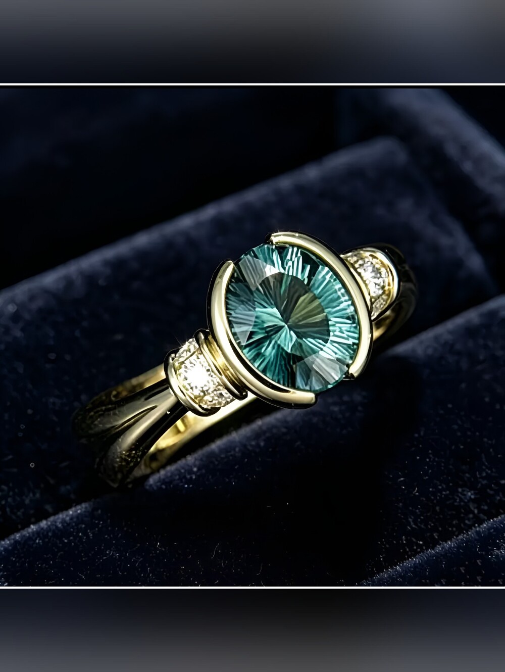 Stunning Forest Green 'Fireworks' ring w/CZ's. Sz.6